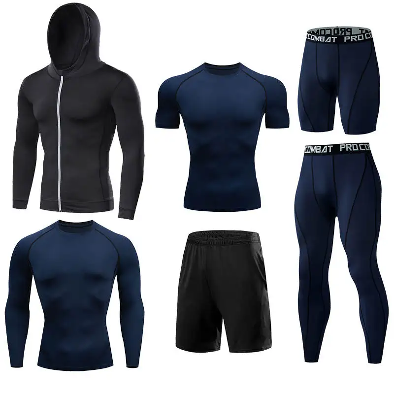Compression 7 Pieces Sets High Quality Men Quick Dry  Polyester Sports Track Suit Training Sportswear Sports Suit