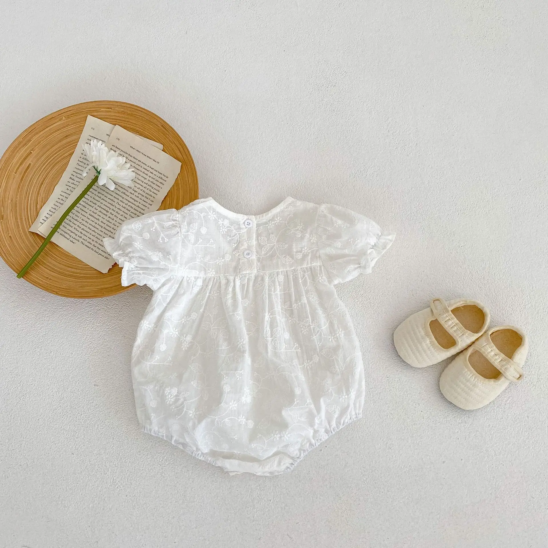 Ins summer baby jumpsuit embroidered lace bubble short sleeve baby romper cotton baby clothes