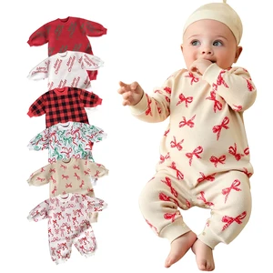 Soft 100% Cotton Baby Christmas Multi-Print Long Sleeve Snap Closure Onesies Infant Cloths