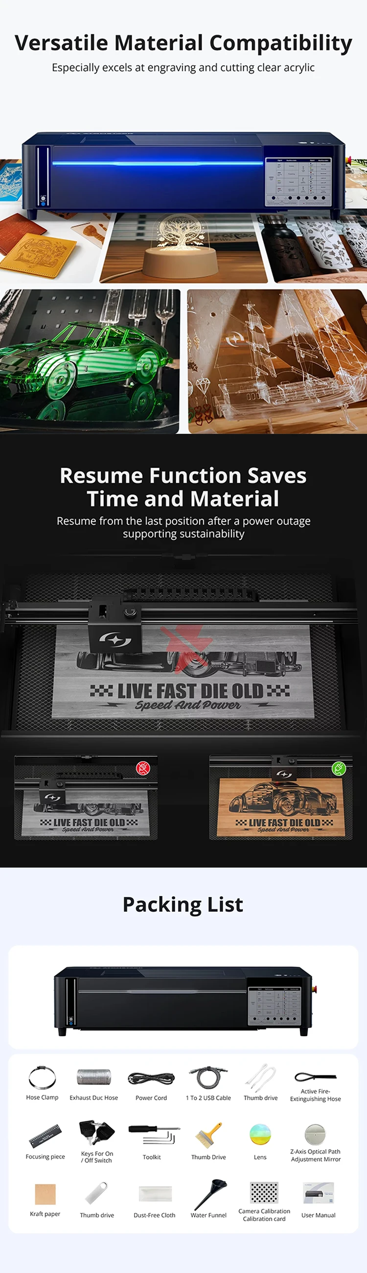 For ATOMSTACK Hurricane 55W CO2 Laser Cutter Smart Desktop Class 1 Industry Engraving Machine for Metal DXF Can Cut Transparent