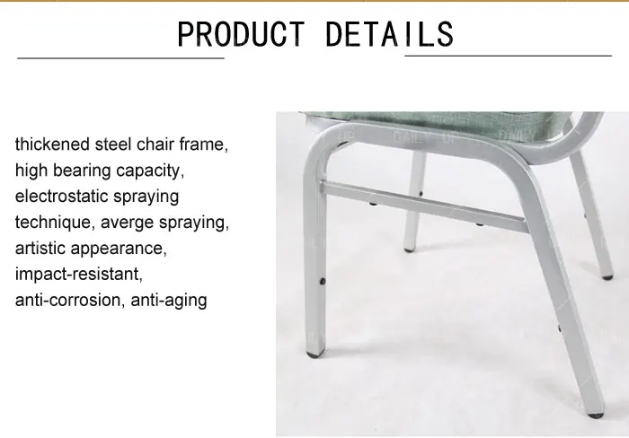 Light Green Stacking Hotel Banquet Chair Metal Frame Elegant Chair With Round Backrest For Restaurant Dining And Wedding Event