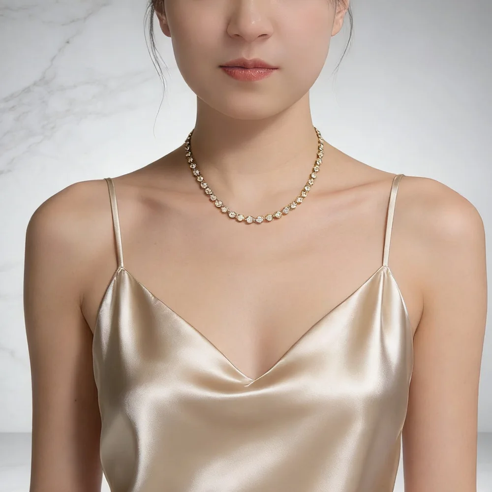 2026 Trendy Jewelry Stainless Steel Tennis Zirconia Bracelet Fashion-Attractive Women's Set Bracelet and Necklace