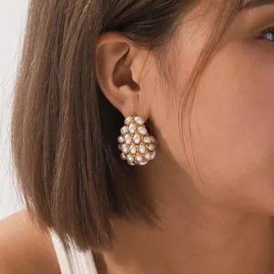 MW Fashion Jewelry Stainless Steel Gold Pvd Earring Hollow Out Water Droplets Shape Earring Inlaid Teardrop Pearl Earrings