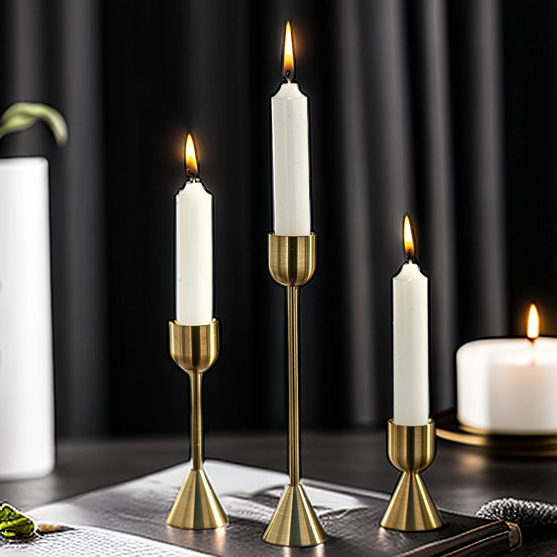 Long-stemmed Gold Tapered Candlestick Holder Modern Brass Candelabra