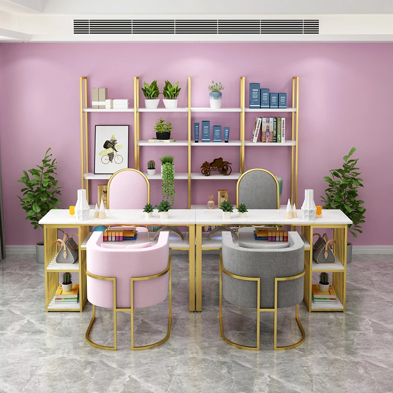 White Double Table Manicure Table with Fan Storage Drawer Vacuum Cleaner High Quality Wholesale