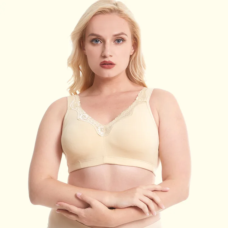 Comfortable Soft Non Padded Wireless Breathable Gentle Wide Shoulder Strap Elastic Lace Cupless Push up Bra for Women