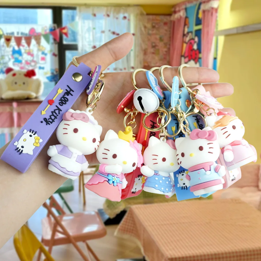 Hello Kitty PVC Keychain for Women Creative Cute Cat Couple Design for Students and Small Car Backpack Key Pendant