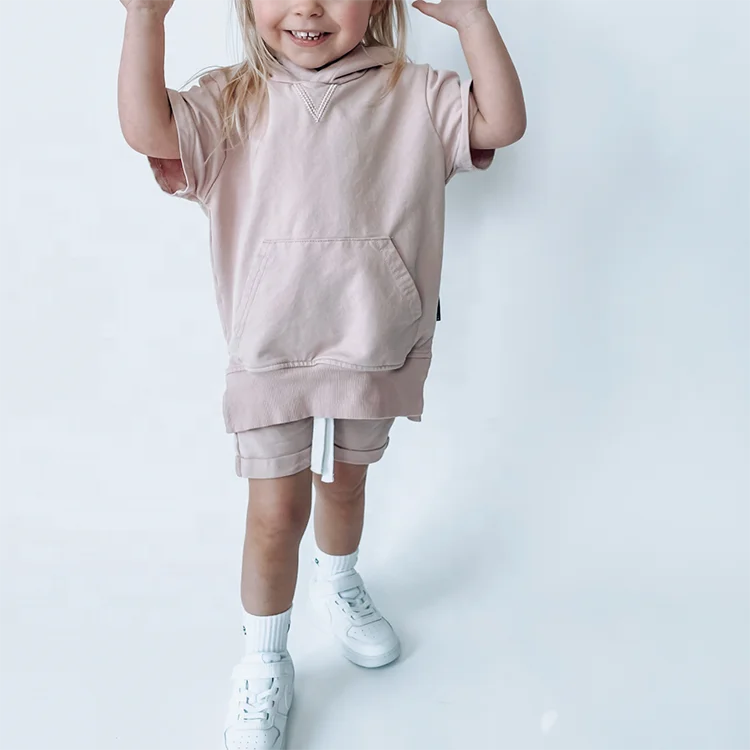 Однотонная толстовка с коротким рукавом и логотипом на заказ комплект для маленьких мальчиков девочек детская