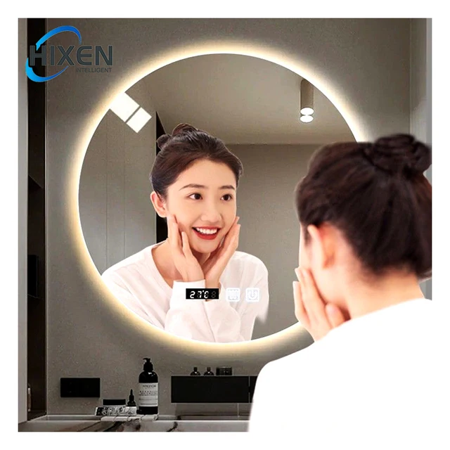 HIXEN 3000K-6000K frameless touch screen led lights round smart bathroom mirror