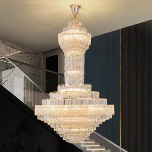 Large Hanging Light Hotel Lobby Loft Apartment Modern Large Long K9 Crystal Chandeliers
