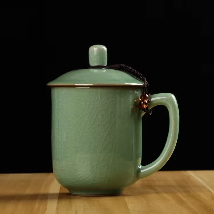 product longquan celadon plum ceramic cup ice cracked design customizable water customized drinking tea cup for hotel office home use-5