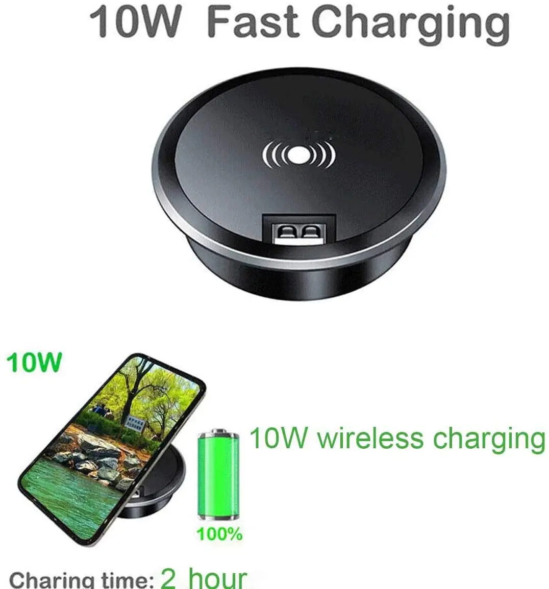 New Wireless and Wired Charging Way Flush Hidden Mount Table Fast  Wireless Charging Desk Grommet Pad Charger with Usb Port