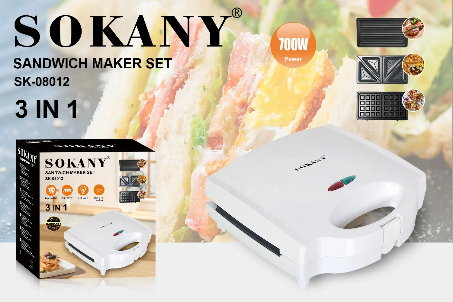 Sokany 08012 Portable Sandwich Machine 3in Non-stick