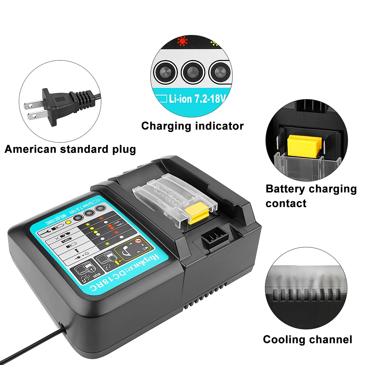 Для 14,4 V ~ 18V 3.0A литий-ионных батарей DC18RC Замена Makita зарядное устройство