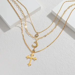 Layered Cross Pendant Necklace for Women Minimalist Stainless Steel Chain Bulk Order