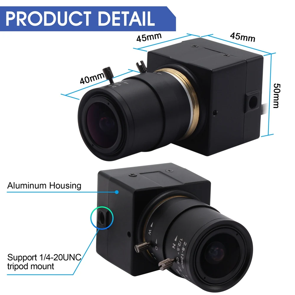 ELP 4K IMX415 ウェブカメラ、可変焦点レンズ 2.8-12mm マニュアル