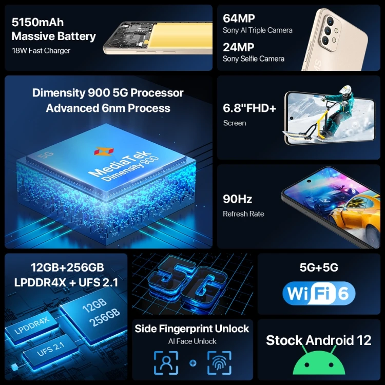 New UMIDIGI A13 Pro Max 12GB+256GB Smartphone - 6.8