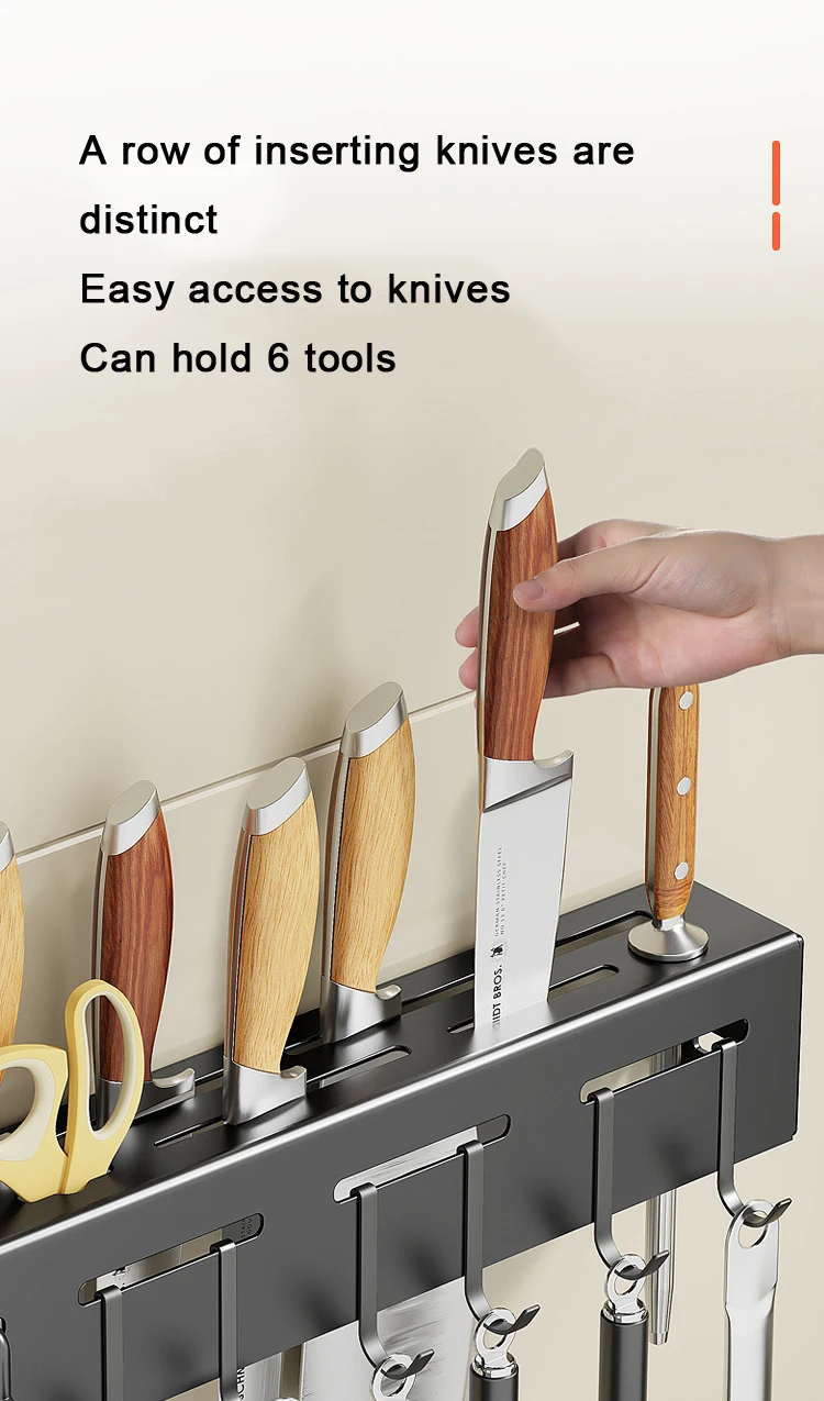 Stainless Steel Knife Rack Wall Mounted Non-perforated Shelf Nailfree ...