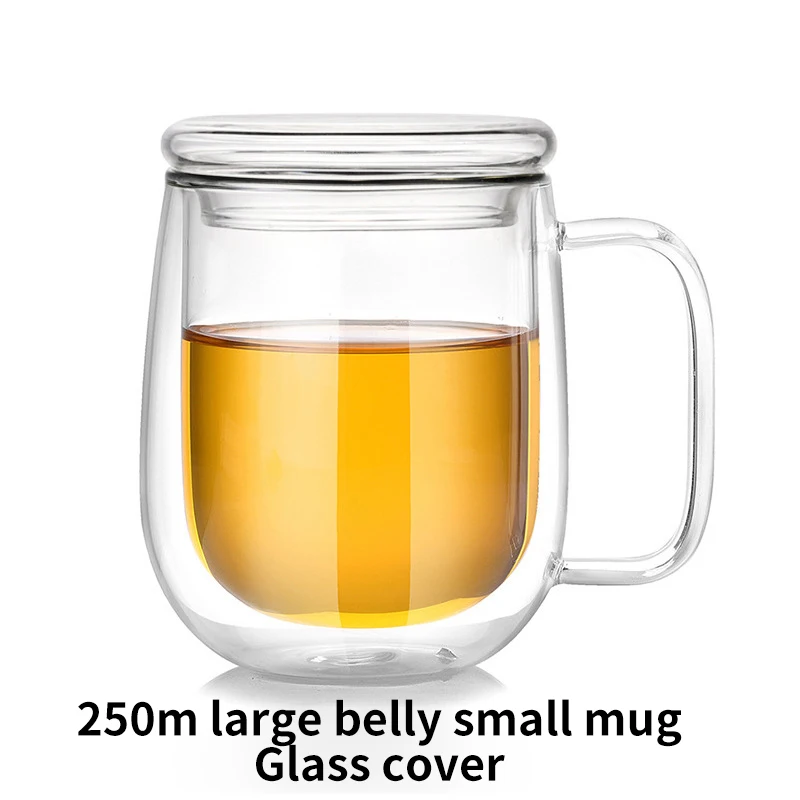 Оптовая продажа, прозрачная кофейная кружка из боросиликатного стекла 350 мл, изолированная двойная стеклянная кофейная чашка эспрессо с ручкой