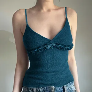 2026 Summer tank Top Y2K Camis Top Women's Solid Color Slimming Flower Knitted Strap t Shirt