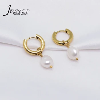 New Style Stainless Steel 18K Gold Plated Real Freshwater Small Baroque Pearl Hoop Earrings For Women