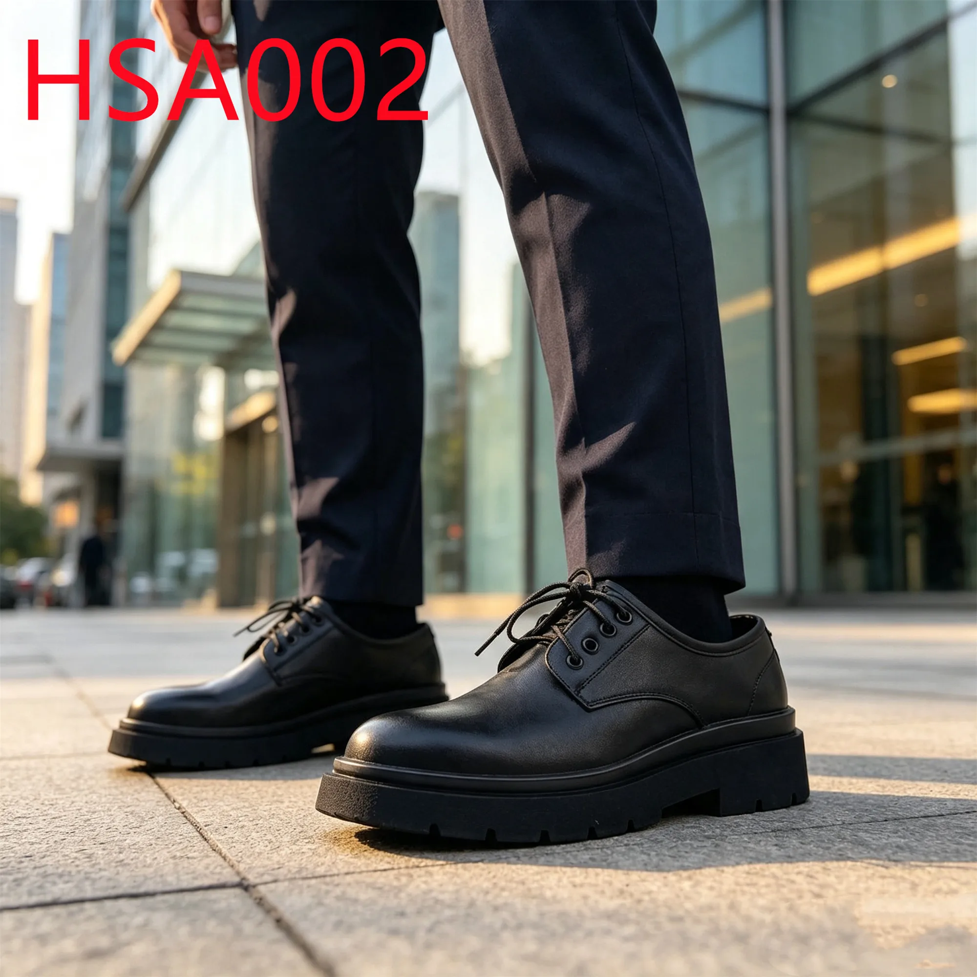 HY,Business Etiquette Natural Cow Leather Round Toe Office Shoes Waterproof Platform Rubber Sole Hua Singh Uniform Shoes HSA002
