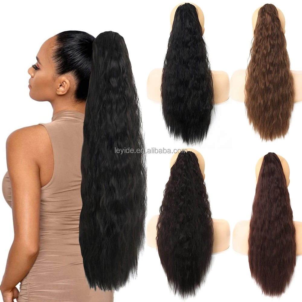 Fluffy Thick Long Wavy Curly Pony Tail 24 Inch Corn Wave  display picture 1