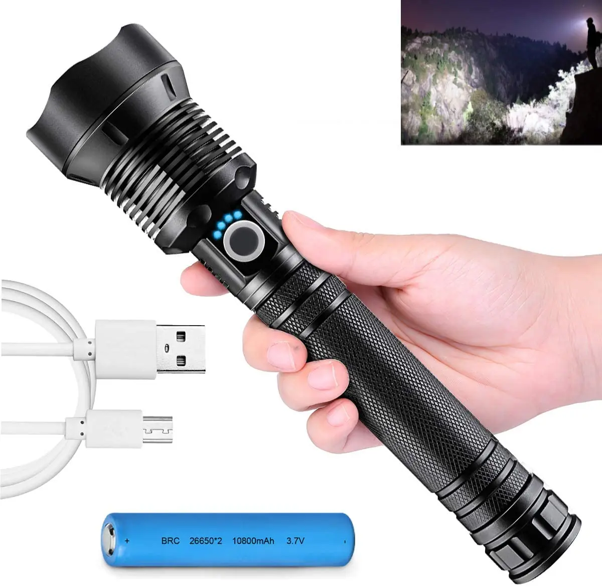 200000lm tactical led flashlight usb rechargeable torch zoom 26650 lamp Amzyigou Flashlights 2000.000 High Lumens, Super Bright with 10 Modes, Flashlight Waterproof, Powerful for Camping, Hiking, Hunting and Emergencies LED Rechargeable Zoom Camp Flashlight