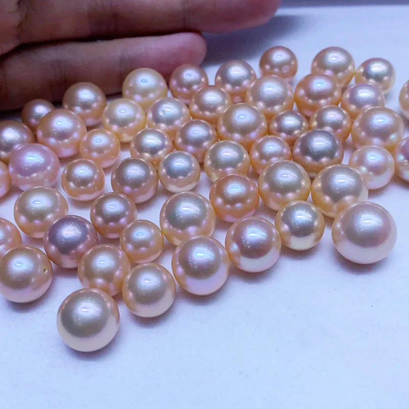 Pair Edison loose Round pearl 13x14 mm Pair High luster , freshwater loose pearl offers good quality Natural pink metallic ,near round , no hole