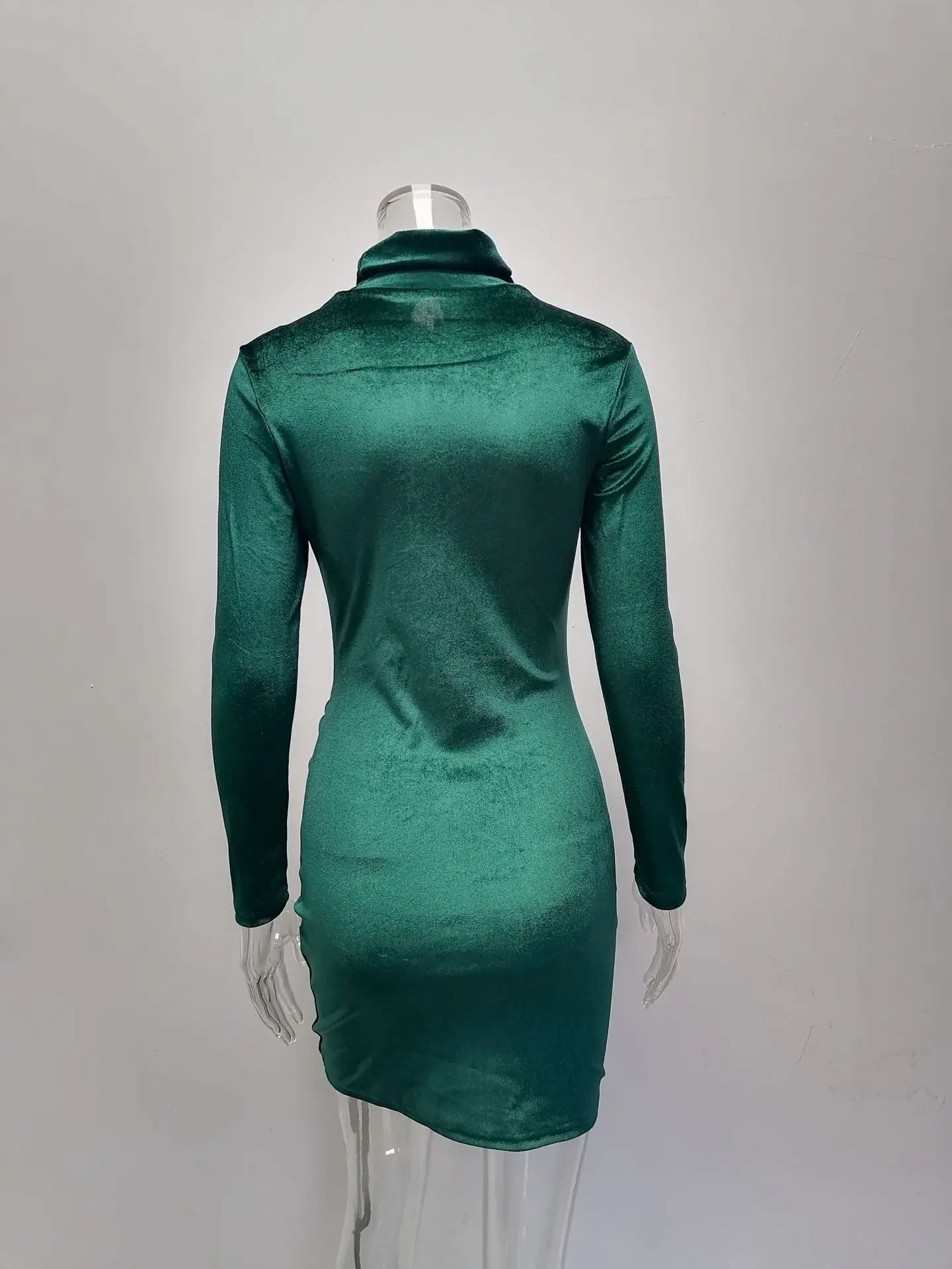 Wholesale Fashion Long Leeve Tight Dress uede Women's Autumn Kirt Drawstring High Neck dress,1 Piece