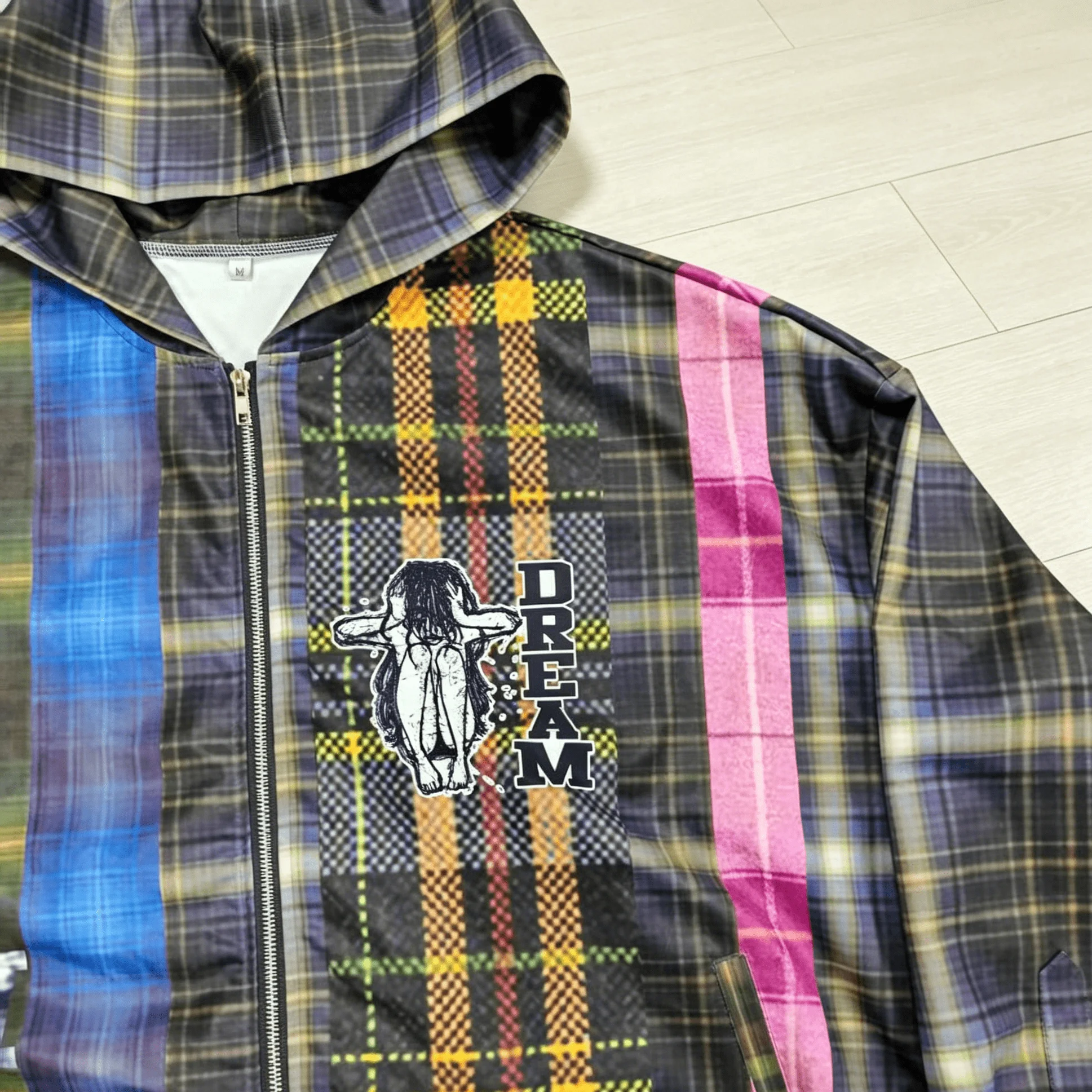 Custom Waterproof Plaid Print Zipper Nylon Outdoor Windbreaker Jacket for Men gallery 4