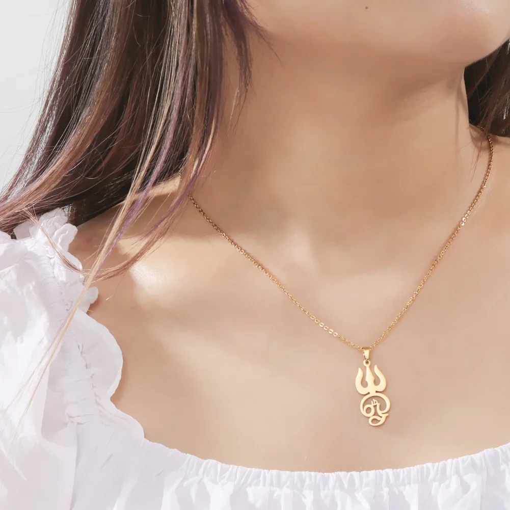 India Tamil Om Symbol with Trident Pendant Necklace Om Shiva Symbol Yoga Vintage Talisman Stainless Steel Jewelry