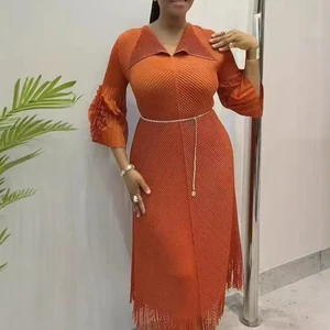 2025 New Miyake Pleated Dress Wholesale Fish-scale Pleated Elegant Fringed Plus-size Dress