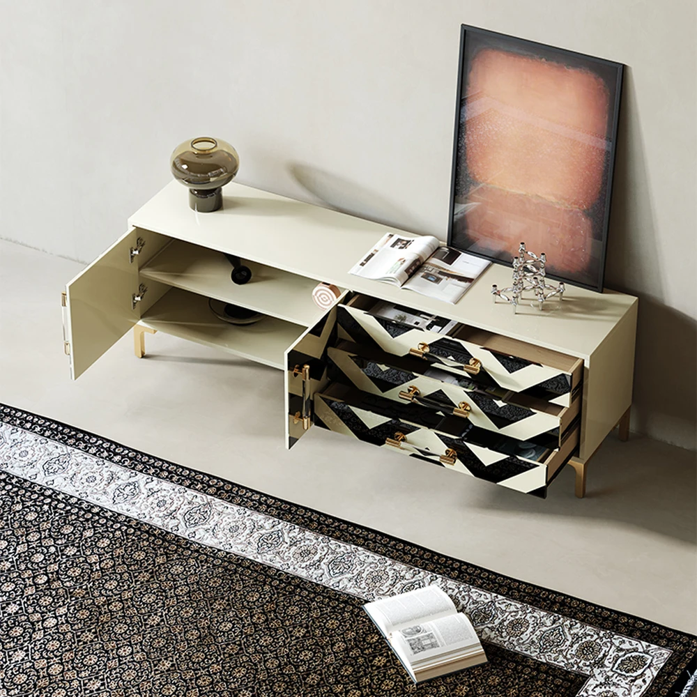 Modern New Design zebra Stripes Tv Stand and Tea Table Combination Meta Leg Sofa Coffee Table TV Console Cabinet Sets Pictures