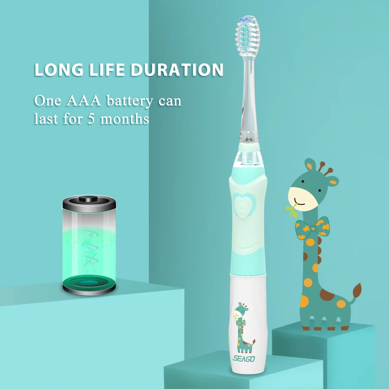 SG977 Led Light Battery Powered Timer Operated Children Kids Tooth Brush Sonic Electric Electrical Toothbrush for Boys Girls