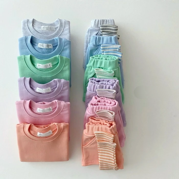 Baby suit candy color round collar French loop fake two pairs of pants