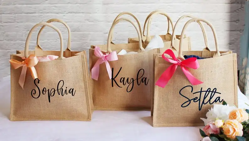 Personalised Gift Bag - Jute and Canvas Tote Bag With Any Phrase/Name –  Candy Bows
