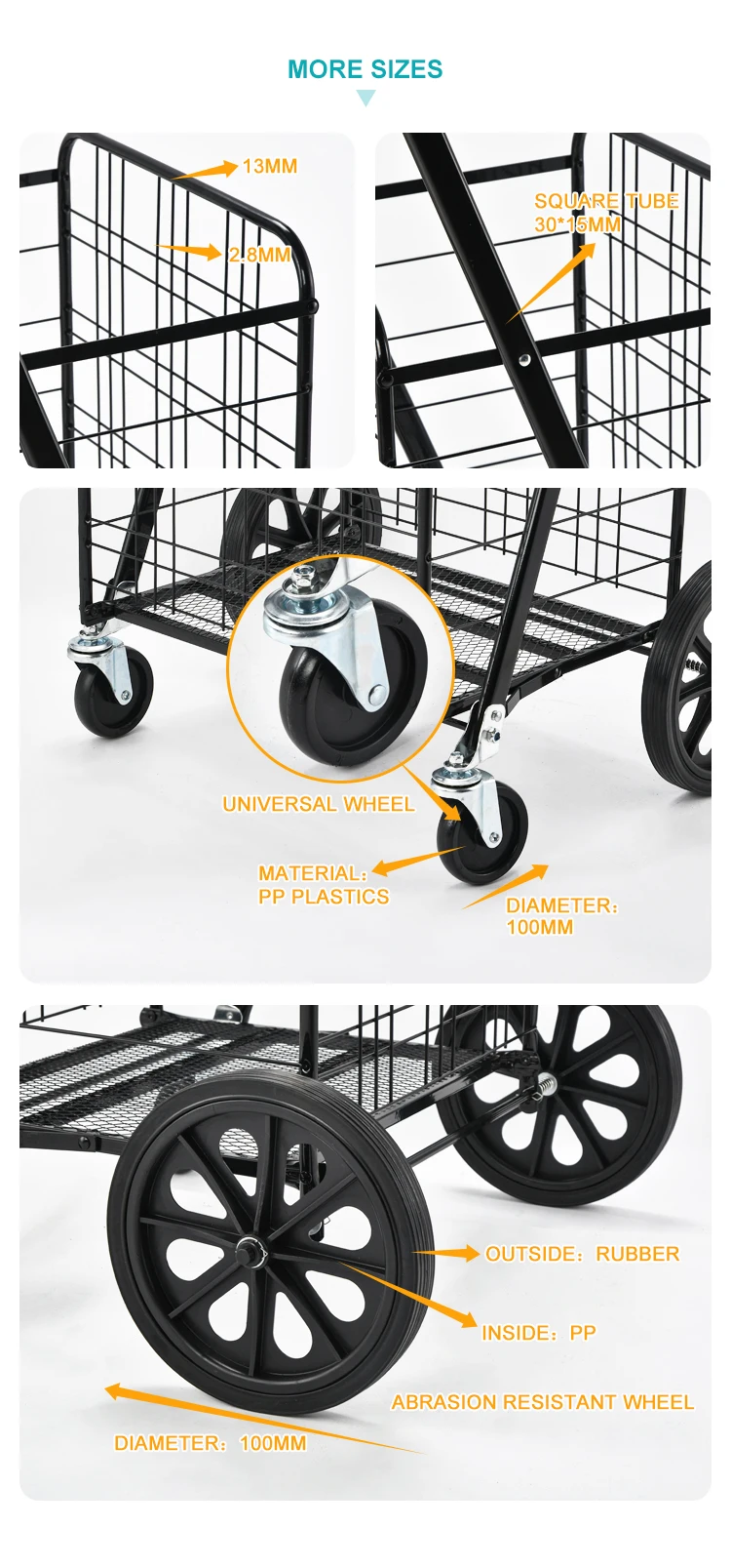 Metal Shopping Basket Portable Telescoping Household Market Carts Large