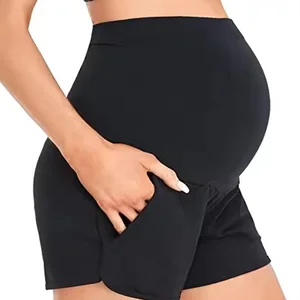 Women's Maternity Shorts Lounge Sports Yoga Pregnancy Short Pants with Pockets Breathable Eco-Friendly Summer
