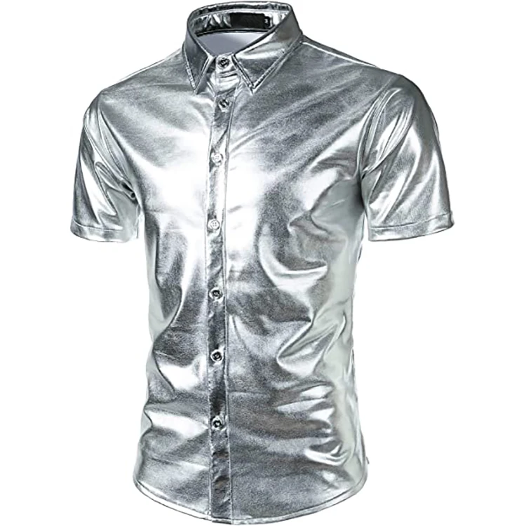Stylish Luxury Shirt Men's Metallic Shiny Nightclub Styles