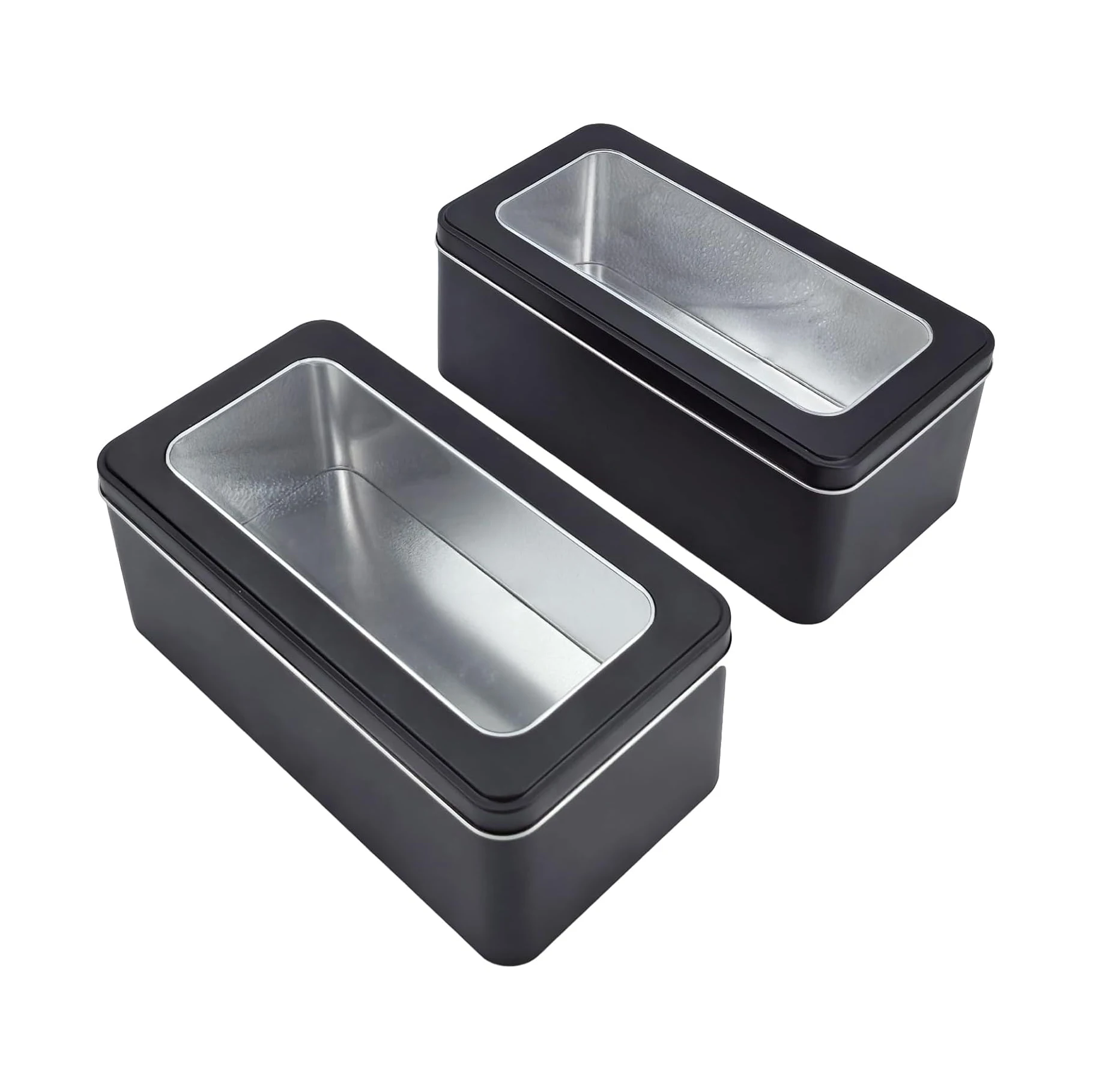 Fancy Black Rectangular Biscuit Container Cookies Tin Box with Window