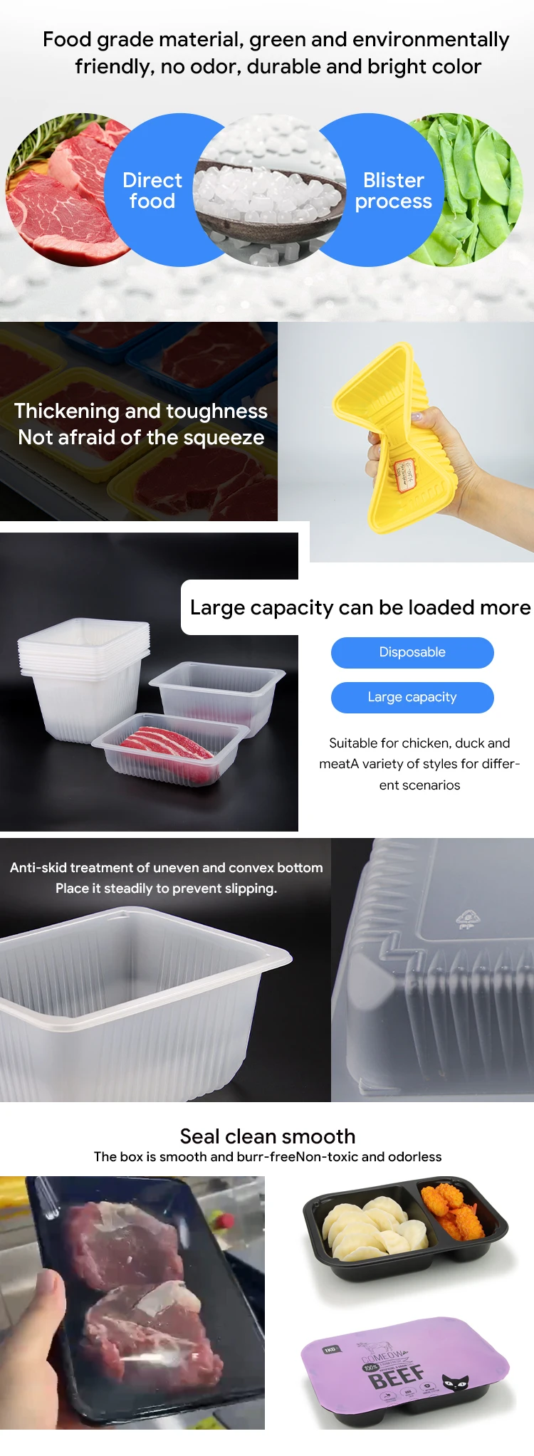 Customized Recyclable RPP Plastic Tray with Lid Disposable Food Box ...