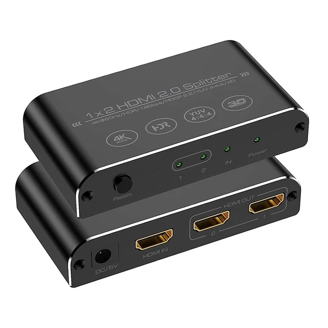 4K 60HZ HDTV Splitter 1x2 1 computer 2 monitor Gold-plated terminals 2 Port HDTV Splitter 1X2 for PS4/PS5 Xbox