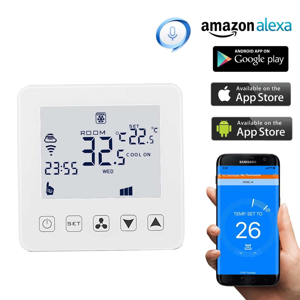4 Pipe WiFi Smart Central Air Conditioner Thermostat Temperature Controller  3 Speed Work  Alexa Echo
