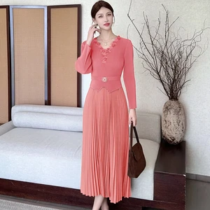 Women's Casual Plus-size Dress with Sexy Neckline High-quality and Elegant Miyake Pleated Dress