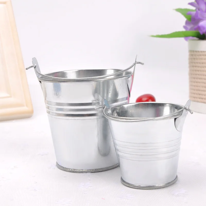 Iron Water Metal Bucket Candy Snack Party Round Flower Pot Plant Basket ...