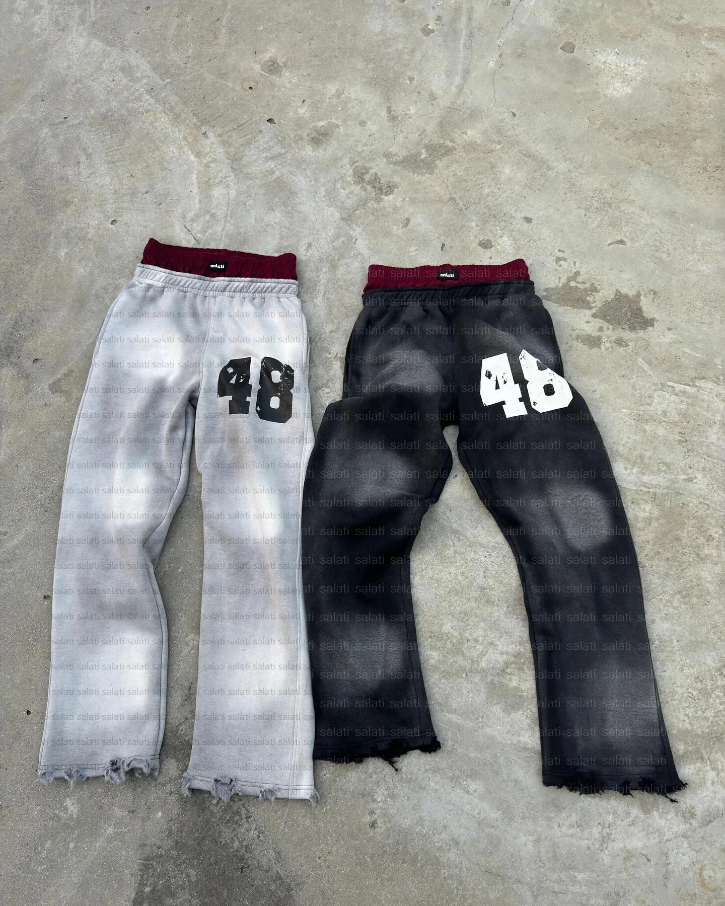 Custom Sweat Trousers Cotton Sun Faded Baggy Heavyweight Double Waist Acid Washed Boxer Track Stacked Pant Flared Sweatpants Men gallery 4