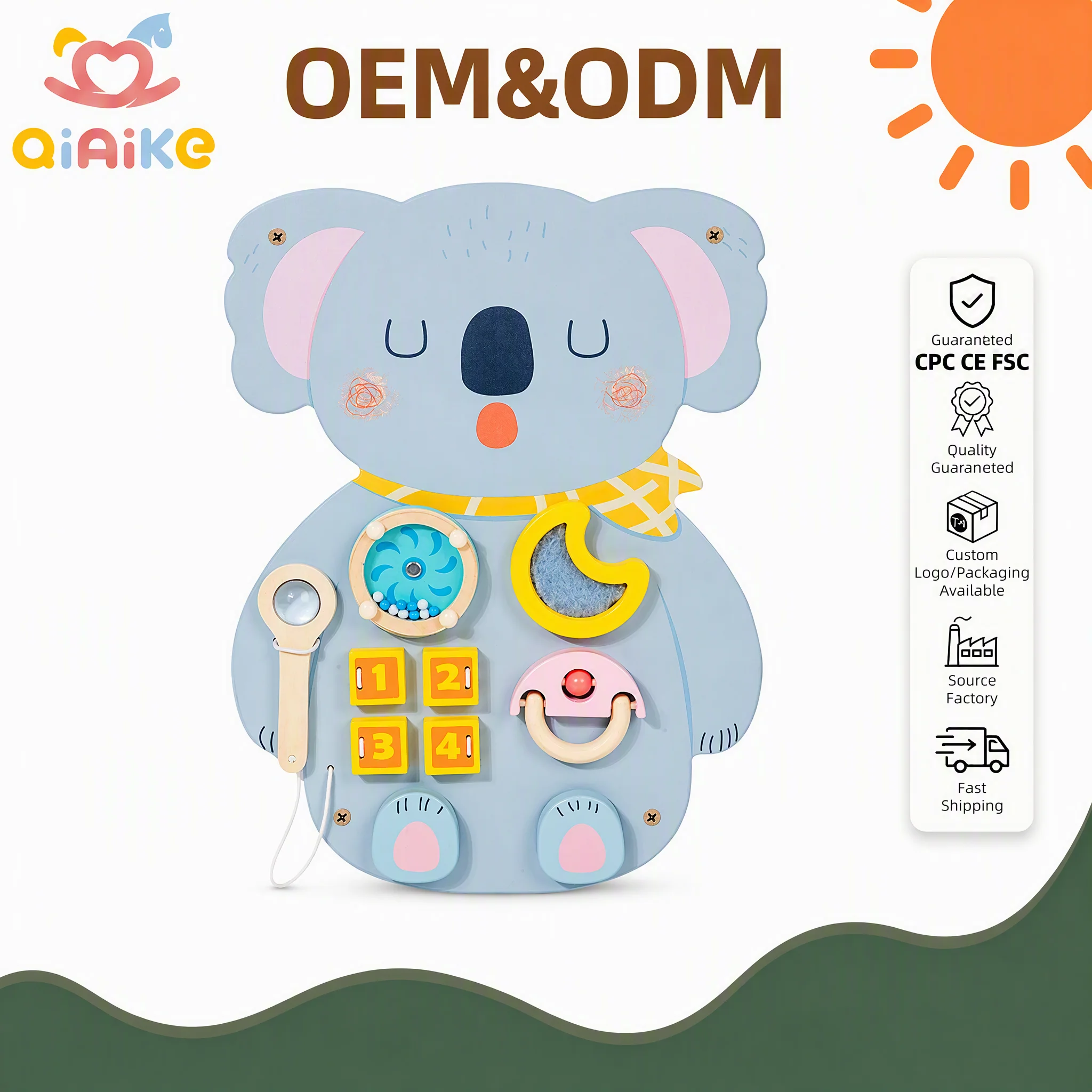 Wooden Animal Busy Board Montessori Inspired Sensory Activity Board Fine Motor Learning Toy Wall Panel for Kids Educational Toy