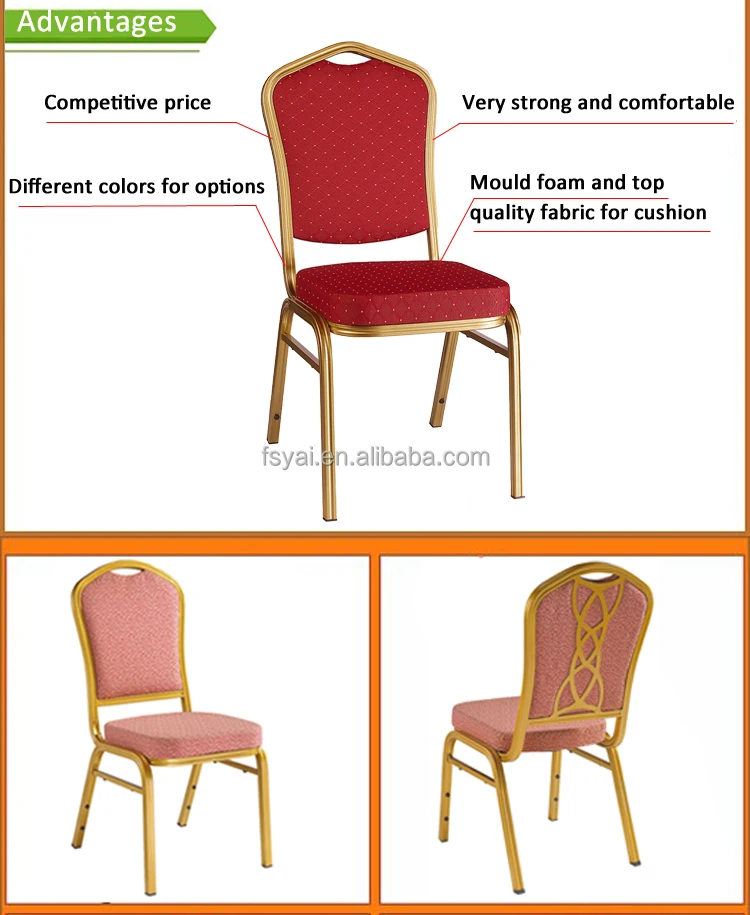 High Quality Hotel Used Chrome Aluminium Stacking Chair Banquet Gold