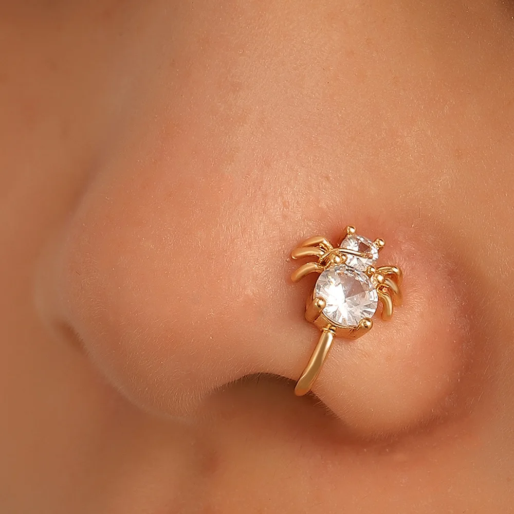 2022 New Trendy Luxury 20 Styles Arrow butterfly Crown Bee love Heart Gold Plated U Shape Non Piercing Nose Rings